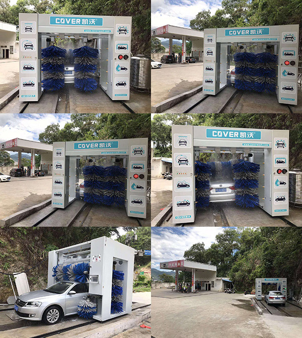 中國福建南平環城路鴻雁加油站安裝凱沃龍門5刷洗車機現場調試拍攝